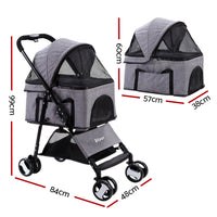 Thumbnail for i.Pet Pet Stroller Dog Carrier Foldable Pram 3 IN 1 Middle Size Grey