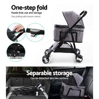 Thumbnail for i.Pet Pet Stroller Dog Carrier Foldable Pram 3 IN 1 Middle Size Grey