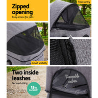 Thumbnail for i.Pet Pet Stroller Dog Carrier Foldable Pram 3 IN 1 Middle Size Grey