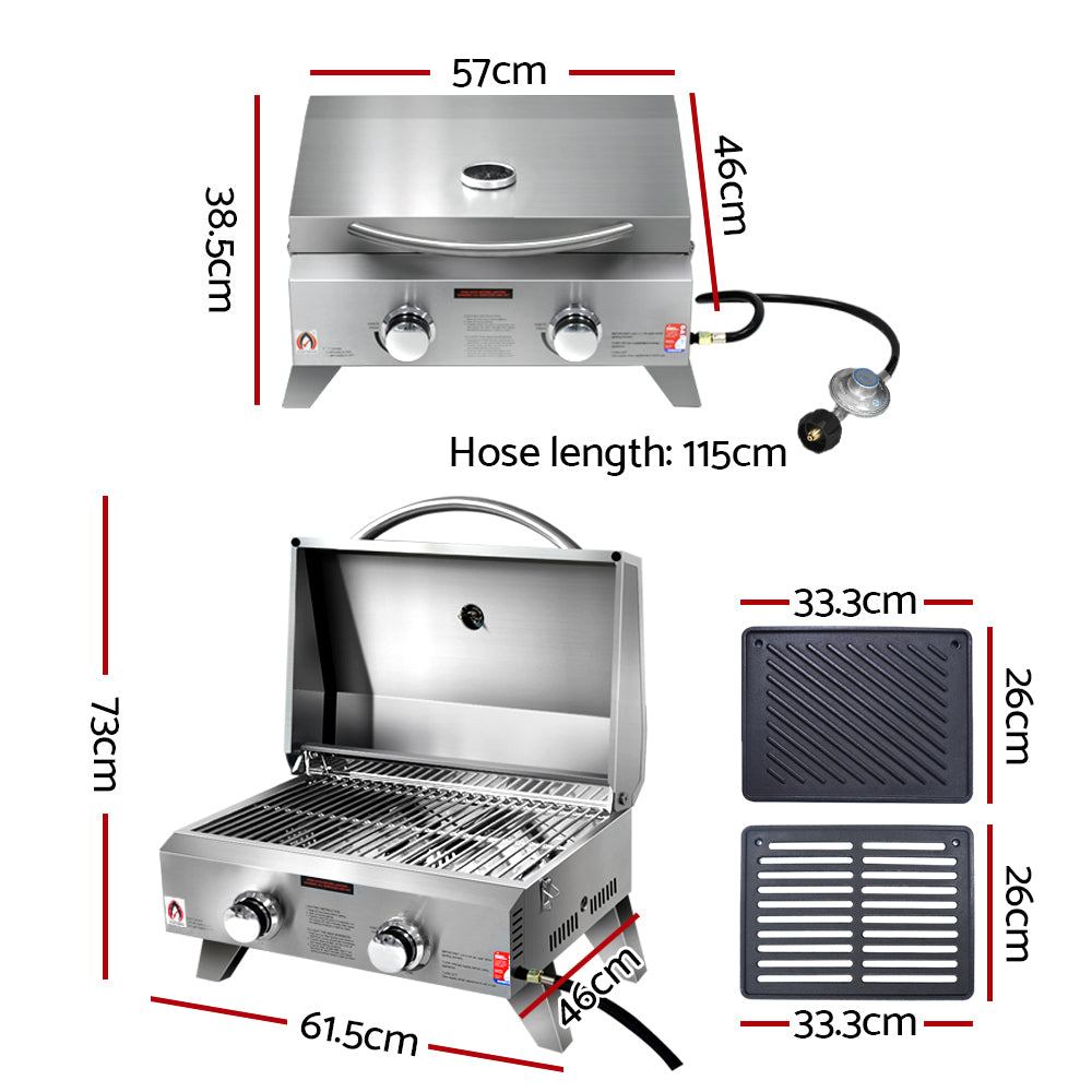 Grillz Portable Gas BBQ LPG Oven Camping Cooker Grill 2 Burners Stove Outdoor