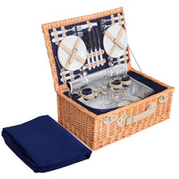 Thumbnail for Alfresco 4 Person Picnic Basket Wicker Set Baskets Outdoor Insulated Blanket Navy