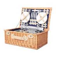 Thumbnail for Alfresco 4 Person Picnic Basket Wicker Set Baskets Outdoor Insulated Blanket Navy