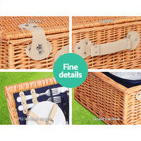 Thumbnail for Alfresco 4 Person Picnic Basket Wicker Set Baskets Outdoor Insulated Blanket Navy