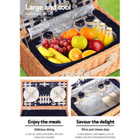 Thumbnail for Alfresco 4 Person Picnic Basket Wicker Set Baskets Outdoor Insulated Blanket Navy