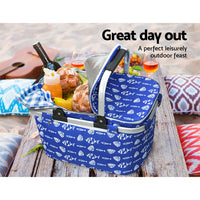 Thumbnail for Alfresco Large Folding Picnic Bag Basket Hamper Camping Hiking Insulated Lunch Cooler