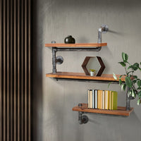 Thumbnail for Artiss Display Shelves Rustic Bookshelf Industrial DIY Pipe Shelf Wall Brackets