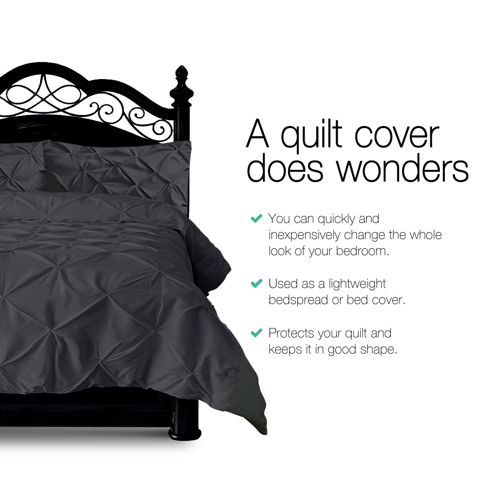 Giselle Quilt Cover Set Diamond Pinch Black - Super King