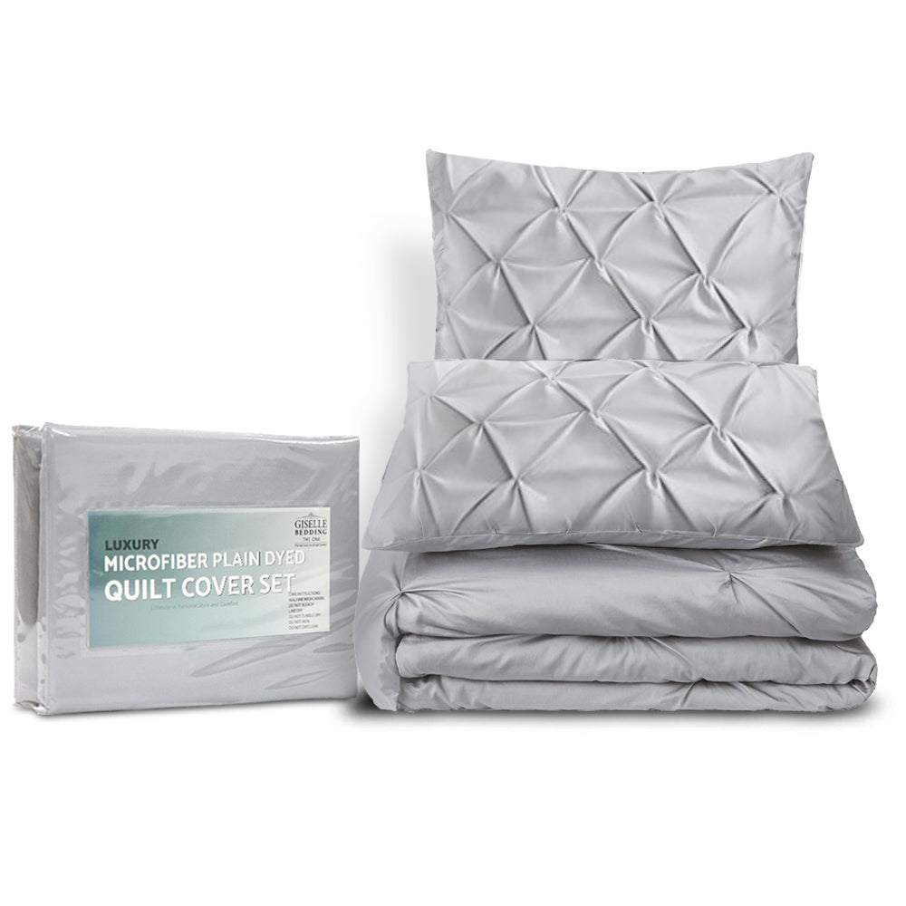 Giselle Quilt Cover Set Diamond Pinch Grey - King