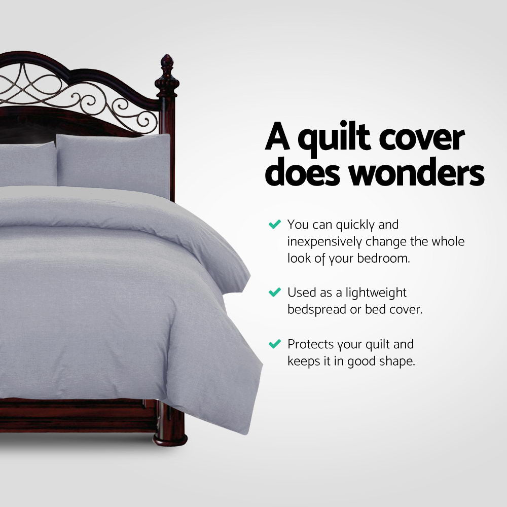 Giselle Quilt Cover Set Classic Grey - Queen