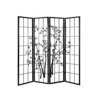 Thumbnail for Artiss 4 Panel Room Divider Screen 174x179cm Bamboo Black White