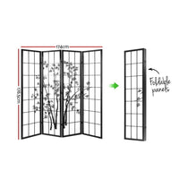 Thumbnail for Artiss 4 Panel Room Divider Screen 174x179cm Bamboo Black White