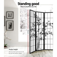 Thumbnail for Artiss 4 Panel Room Divider Screen 174x179cm Bamboo Black White