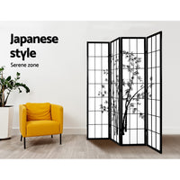 Thumbnail for Artiss 4 Panel Room Divider Screen 174x179cm Bamboo Black White