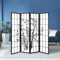 Thumbnail for Artiss 4 Panel Room Divider Screen 174x179cm Bamboo Black White