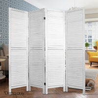 Thumbnail for Artiss 4 Panel Room Divider Screen 163x170cm Louver White