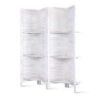 Thumbnail for Artiss 4 Panel Room Divider Screen 163x170cm Shelf White