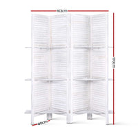 Thumbnail for Artiss 4 Panel Room Divider Screen 163x170cm Shelf White