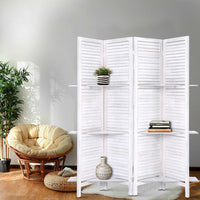 Thumbnail for Artiss 4 Panel Room Divider Screen 163x170cm Shelf White