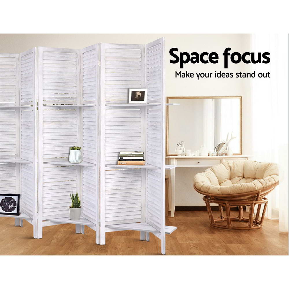 Artiss 8 Panel Room Divider Screen 326x170cm Shelf White