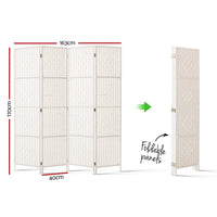 Thumbnail for Artiss 4 Panel Room Divider Screen Privacy Timber Foldable Dividers Stand White