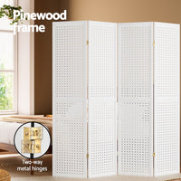 Thumbnail for Artiss 4 Panel Room Divider Screen 164x170cm Pegboard White