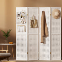 Thumbnail for Artiss 4 Panel Room Divider Screen 164x170cm Pegboard White