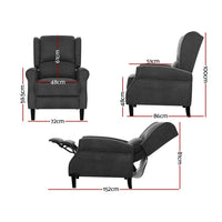 Thumbnail for Artiss Recliner Chair Adjustable Sofa Lounge Soft Suede Armchair Couch Charcoal