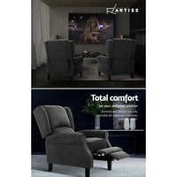 Thumbnail for Artiss Recliner Chair Adjustable Sofa Lounge Soft Suede Armchair Couch Charcoal