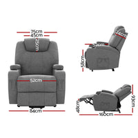 Thumbnail for Artiss Recliner Chair Lift Assist Heated Massage Chair Velvet Milio