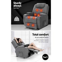 Thumbnail for Artiss Recliner Chair Lift Assist Heated Massage Chair Velvet Milio