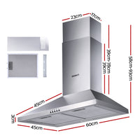 Thumbnail for Devanti Range Hood 60cm 600mm Kitchen Canopy Stainless Steel Rangehood Wall Mount