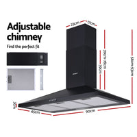 Thumbnail for Devanti Range Hood Rangehood 90cm 900mm Kitchen Canopy LED Light Wall Mount Black