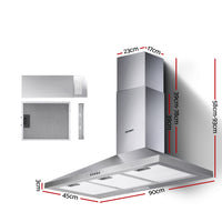 Thumbnail for Devanti Range Hood 90cm 900mm Kitchen Canopy Stainless Steel Rangehood Wall Mount