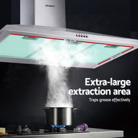 Thumbnail for Devanti Range Hood 90cm 900mm Kitchen Canopy Stainless Steel Rangehood Wall Mount