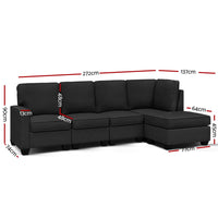 Thumbnail for Artiss Sofa Lounge Set 5 Seater Modular Chaise Chair Suite Couch Dark Grey