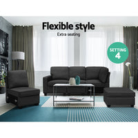 Thumbnail for Artiss Sofa Lounge Set 5 Seater Modular Chaise Chair Suite Couch Dark Grey