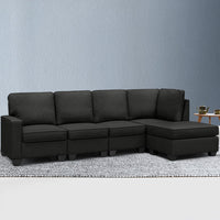 Thumbnail for Artiss Sofa Lounge Set 5 Seater Modular Chaise Chair Suite Couch Dark Grey