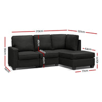 Thumbnail for Artiss Sofa Lounge Set 4 Seater Modular Chaise Chair Couch Fabric Dark Grey