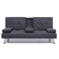 Thumbnail for Artiss Linen Fabric 3 Seater Sofa Bed Recliner Lounge Couch Cup Holder Futon Dark Grey