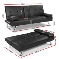 Thumbnail for Artiss Sofa Bed Lounge Futon Couch 3 Seater Leather Cup Holder Recliner