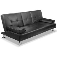 Thumbnail for Artiss 3 Seater PU Leather Sofa Bed - Black