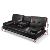 Thumbnail for Artiss 3 Seater PU Leather Sofa Bed - Black