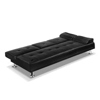 Thumbnail for Artiss 3 Seater PU Leather Sofa Bed - Black