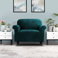 Thumbnail for Artiss Velvet Sofa Cover Plush Couch Cover Lounge Slipcover 1 Seater Agate Green