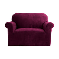 Thumbnail for Artiss Velvet Sofa Cover Plush Couch Cover Lounge Slipcover 1 Seater Ruby Red