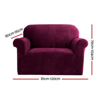 Thumbnail for Artiss Velvet Sofa Cover Plush Couch Cover Lounge Slipcover 1 Seater Ruby Red