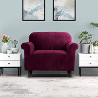 Thumbnail for Artiss Velvet Sofa Cover Plush Couch Cover Lounge Slipcover 1 Seater Ruby Red