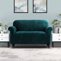 Thumbnail for Artiss Velvet Sofa Cover Plush Couch Cover Lounge Slipcover 2 Seater Agate Green