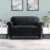 Thumbnail for Artiss Velvet Sofa Cover Plush Couch Cover Lounge Slipcover 2 Seater Black