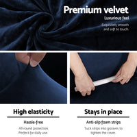 Thumbnail for Artiss Velvet Sofa Cover Plush Couch Cover Lounge Slipcover 2 Seater Sapphire